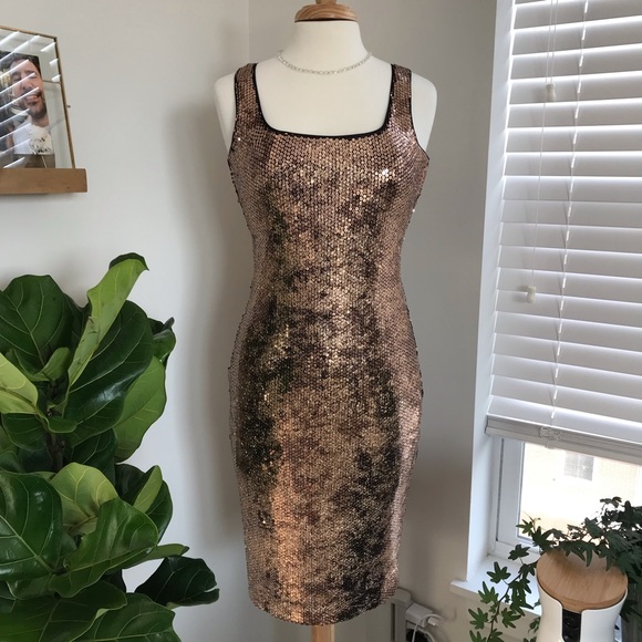 [bardot] neve dress in rose gold foil sequin - Picture 3 of 8